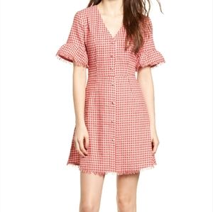 Moon River Red White Plaid Gingham Buttoned Dress